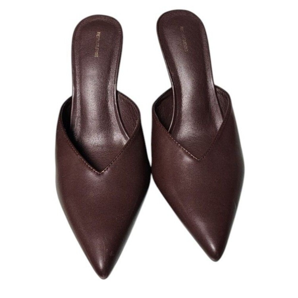 Pretty Little Thing Chocolate Pu Point Toe Wedge Heel Mules Size 8 View 2